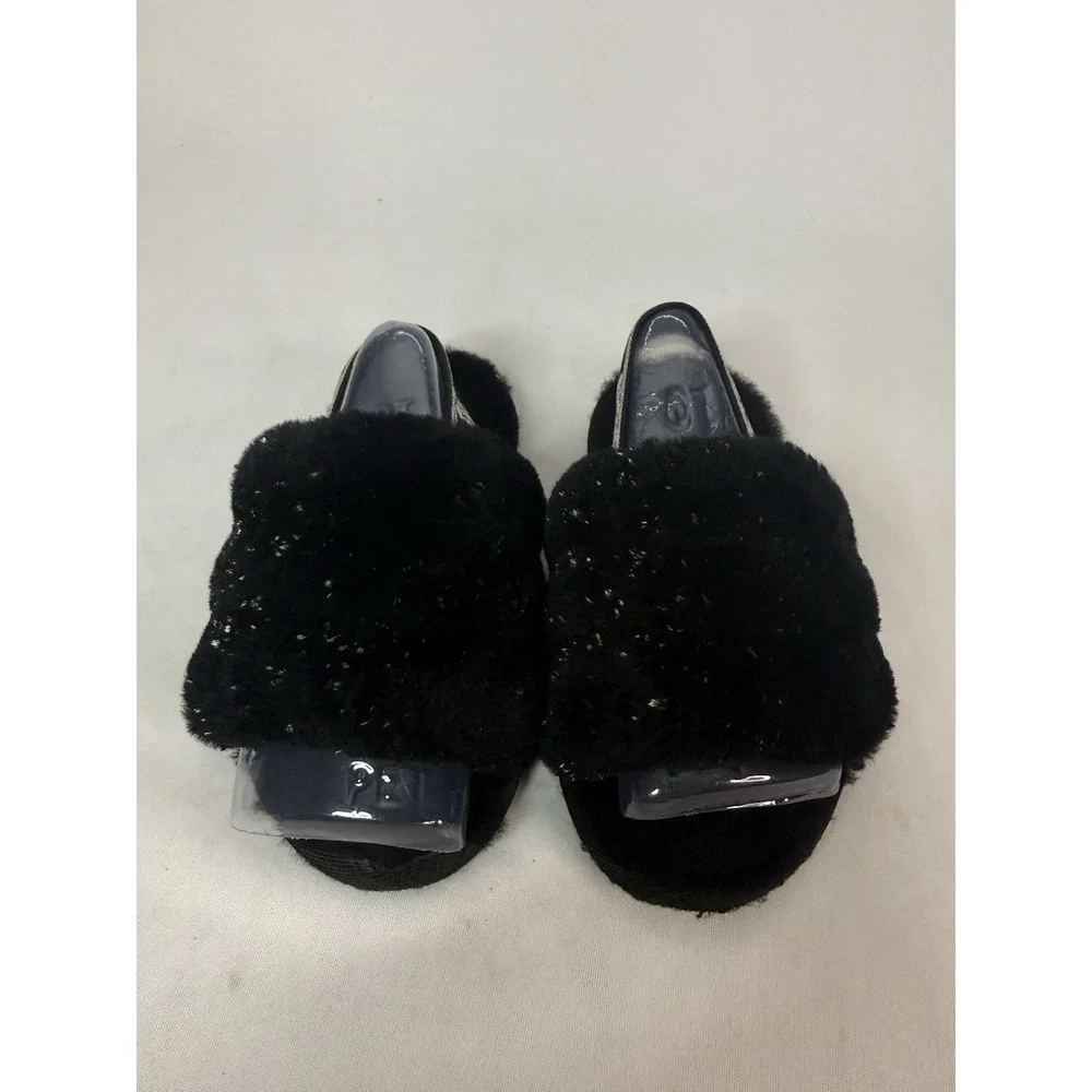Ugg Fluff Yeah Black Sparkle L Slip On Slide Platform Sandal Girls Size 10
